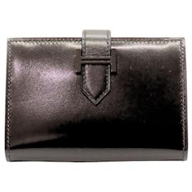Hermès-Hermes Box Calf Bearn Card Case Black-Black