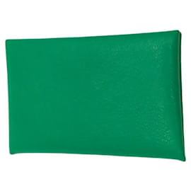 Hermès-HERMES Chevre Mysore Calvi Card Case Mint-Green