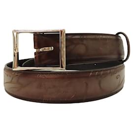 Berluti Leather Calligraphy Script Belt Brown