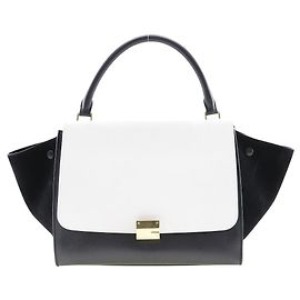 Céline Bolsa Celine Trapeze em couro camurça preto e branco Preto