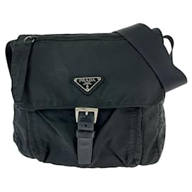 Prada-Prada Nylon Tessuto Logo Plate Shoulder Bag-Black