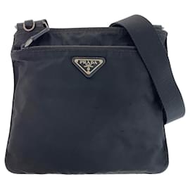 Prada-Prada Nylon Tessuto Logo Plate Shoulder Bag-Black