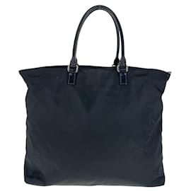 Prada-Prada Nylon Tessuto Logo Embossed Tote Bag-Black