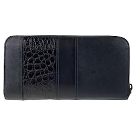 Prada-Prada Saffiano Leather Crocodile Long Wallet-Black