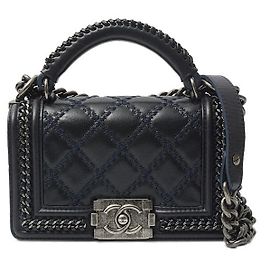 Chanel Leather Boy Handle Chain Shoulder Bag Blue