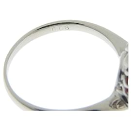 Autre Marque-Platinum Pt900 Coral Ring with Diamonds-Red
