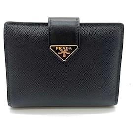 Prada-Prada Saffiano Triangle Logo Compact Wallet 1MV2042-Black