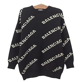 Balenciaga-Balenciaga Wool Blend Logo Long Sleeve Knit-Black