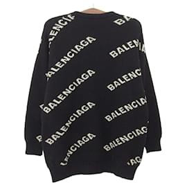 Balenciaga-Balenciaga Wool Blend Logo Long Sleeve Knit-Black