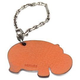 Hermès Hermes Leather Silver925 Hippo Bag Charm Key Ring Orange