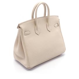 Hermès-Sac à main Hermès Birkin 25 en cuir Clémence ivoire-Blanc