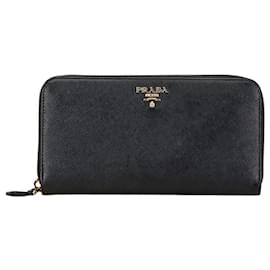 Prada-Prada Saffiano Leather Zip Wallet Black-Black