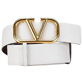 Valentino Leather Logo Belt White White