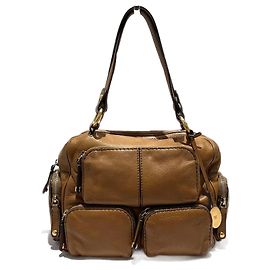 Sac Boston Mini Multi-Poche en Cuir Tod's Marron