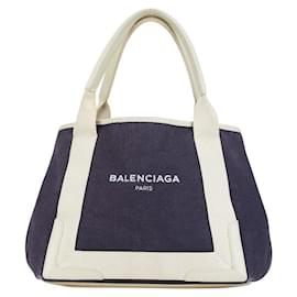 Balenciaga-Balenciaga Canvas Leather Cabas Small Handbag-Blue