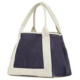 Balenciaga-Balenciaga Canvas Leather Cabas Small Handbag-Blue