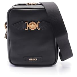 Versace-Versace Medusa Leather Shoulder Bag-Black