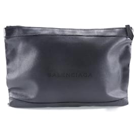 Balenciaga-Balenciaga Navy Clip M Lambskin Clutch Bag-Black