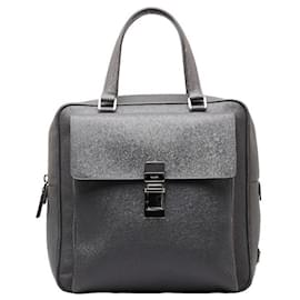 Prada-Prada Leather Triangle Logo Handbag-Grey