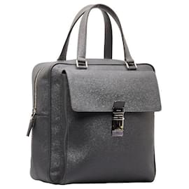 Prada-Prada Leather Triangle Logo Handbag-Grey