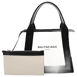 Balenciaga-Balenciaga Canvas Leather Navy Cabas S Tote Bag-Black