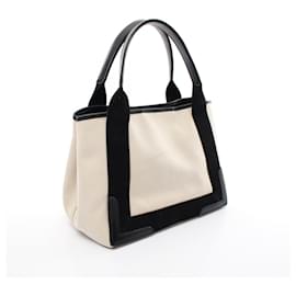 Balenciaga-Balenciaga Canvas Leather Navy Cabas S Tote Bag-Black