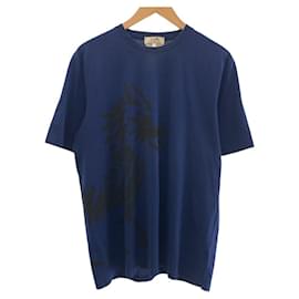 Hermès-Hermes Dragon Cotton T-Shirt Blue Black-Other