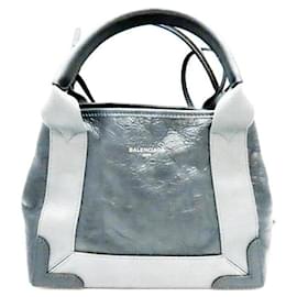 Balenciaga-Balenciaga Navy Cabas XS Leather Tote-Grey