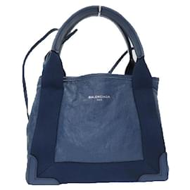 Balenciaga-Balenciaga Navy Cabas XS Leather Tote-Blue