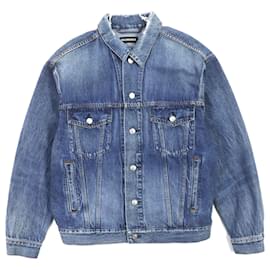 Balenciaga-Balenciaga Denim Jacket Back Logo Distressed-Blue