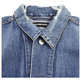 Balenciaga-Balenciaga Denim Jacket Back Logo Distressed-Blue