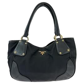 Prada-Prada Nylon Leather Tote Bag-Black