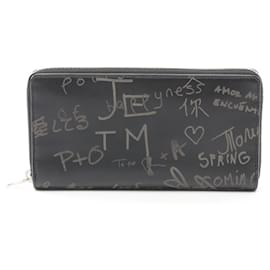 Balenciaga-Balenciaga Leather Round Long Wallet Black-Black