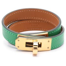 Hermès Pulsera Mini Kelly de bambú Hermes chapada en oro Verde