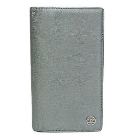 Damen Leder Langbörse Chanel Coco Button Silber