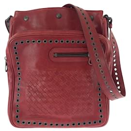 Bottega Veneta-Bottega Veneta Intrecciato Leather Shoulder Bag-Red