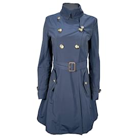 Moncler- Moncler Euphraise Belted Trench Coat in Navy Blue Cotton-Blue,Navy blue
