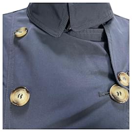 Moncler- Moncler Euphraise Belted Trench Coat in Navy Blue Cotton-Blue,Navy blue