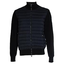Moncler-padded crepe cotton zip up cardigan-Black