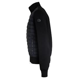 Moncler-padded crepe cotton zip up cardigan-Black
