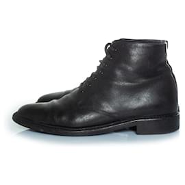 Saint Laurent-Lace up ankle boots in black leather-Black