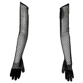 Alexander McQueen Mesh Gloves with Leather in Black Polyamide Black