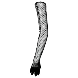 Alexander Mcqueen-Alexander McQueen Mesh Gloves with Leather in Black Polyamide-Black