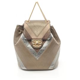 Chanel-Chanel Leather V-Stitch Backpack Brown-Brown