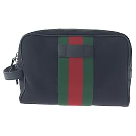 Gucci-Gucci Canvas Leather Clutch Bag Black-Black