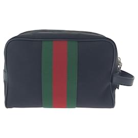 Gucci-Gucci Canvas Leather Clutch Bag Black-Black