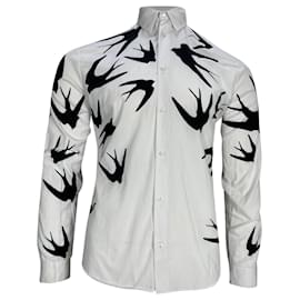 Alexander Mcqueen-Alexander Mcqueen Printed Long Sleeve Shirt in White Cotton-White
