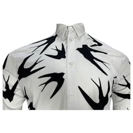 Alexander Mcqueen-Alexander Mcqueen Printed Long Sleeve Shirt in White Cotton-White