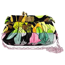 Fendi-Fendi Velvet Peekaboo Click Chain Shoulder Bag-Green