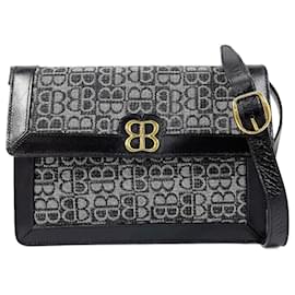 Balenciaga-Balenciaga Canvas Leather BB Logo 2WAY Vintage Shoulder Bag-Black